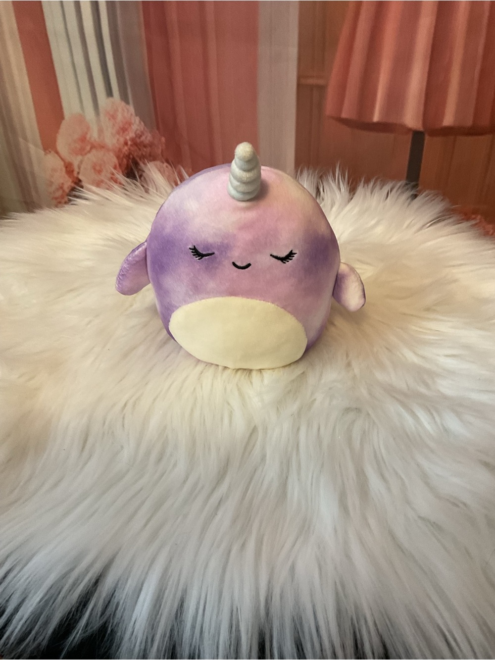 Squishmallows Pastel Purple and Cream Narwhal Pillow